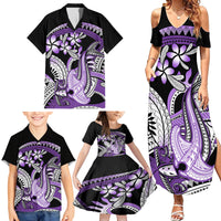 Purple Polynesian Family Matching Summer Maxi Dress and Hawaiian Shirt Hammerhead Shark Tattoo Royal Plumeria Gradient Vibes LT14 - Polynesian Pride