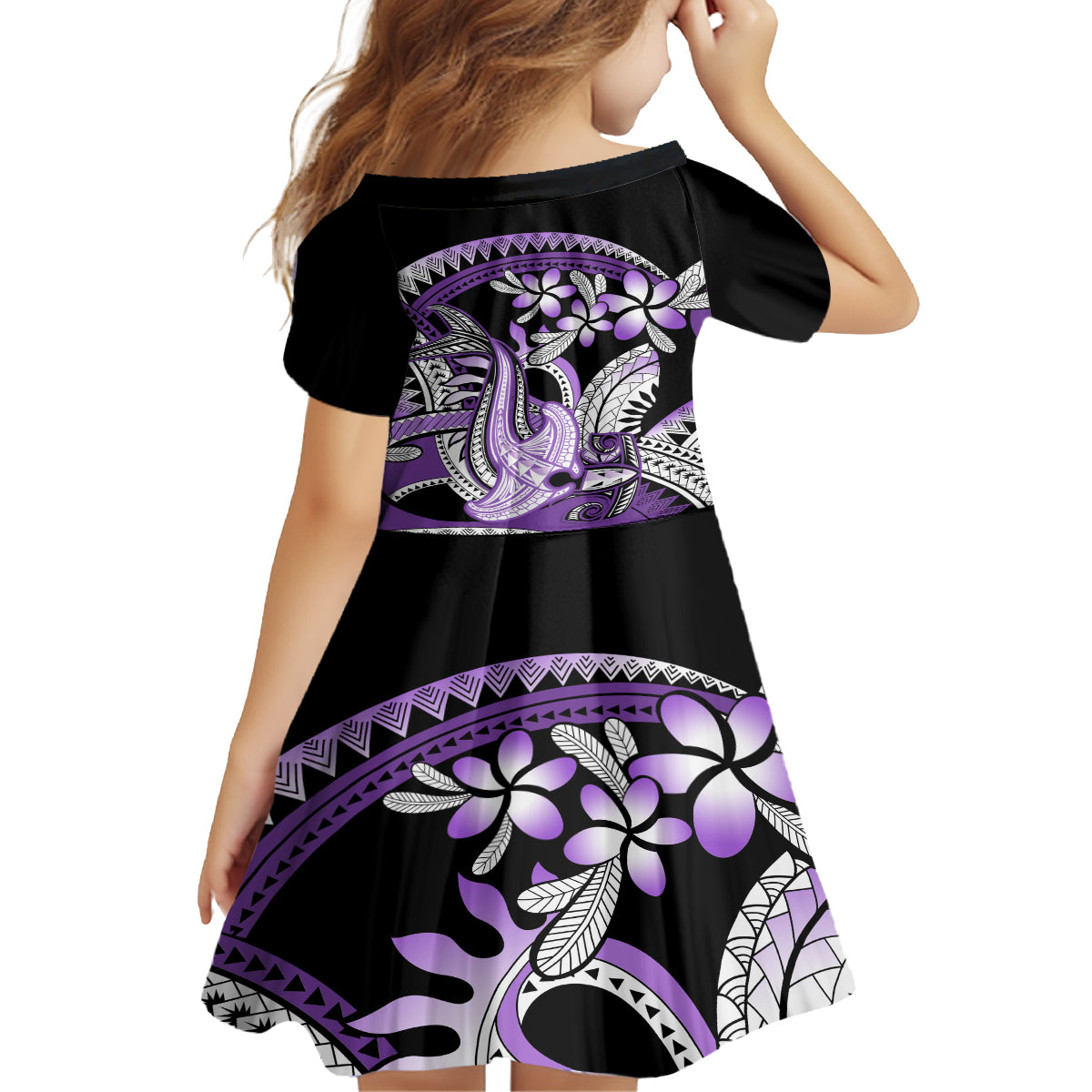 Purple Polynesian Family Matching Tank Maxi Dress and Hawaiian Shirt Hammerhead Shark Tattoo Royal Plumeria Gradient Vibes LT14 - Polynesian Pride