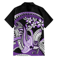 Purple Polynesian Family Matching Tank Maxi Dress and Hawaiian Shirt Hammerhead Shark Tattoo Royal Plumeria Gradient Vibes LT14 - Polynesian Pride