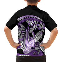 Purple Polynesian Kid Hawaiian Shirt Hammerhead Shark Tattoo Royal Plumeria Gradient Vibes LT14 - Polynesian Pride