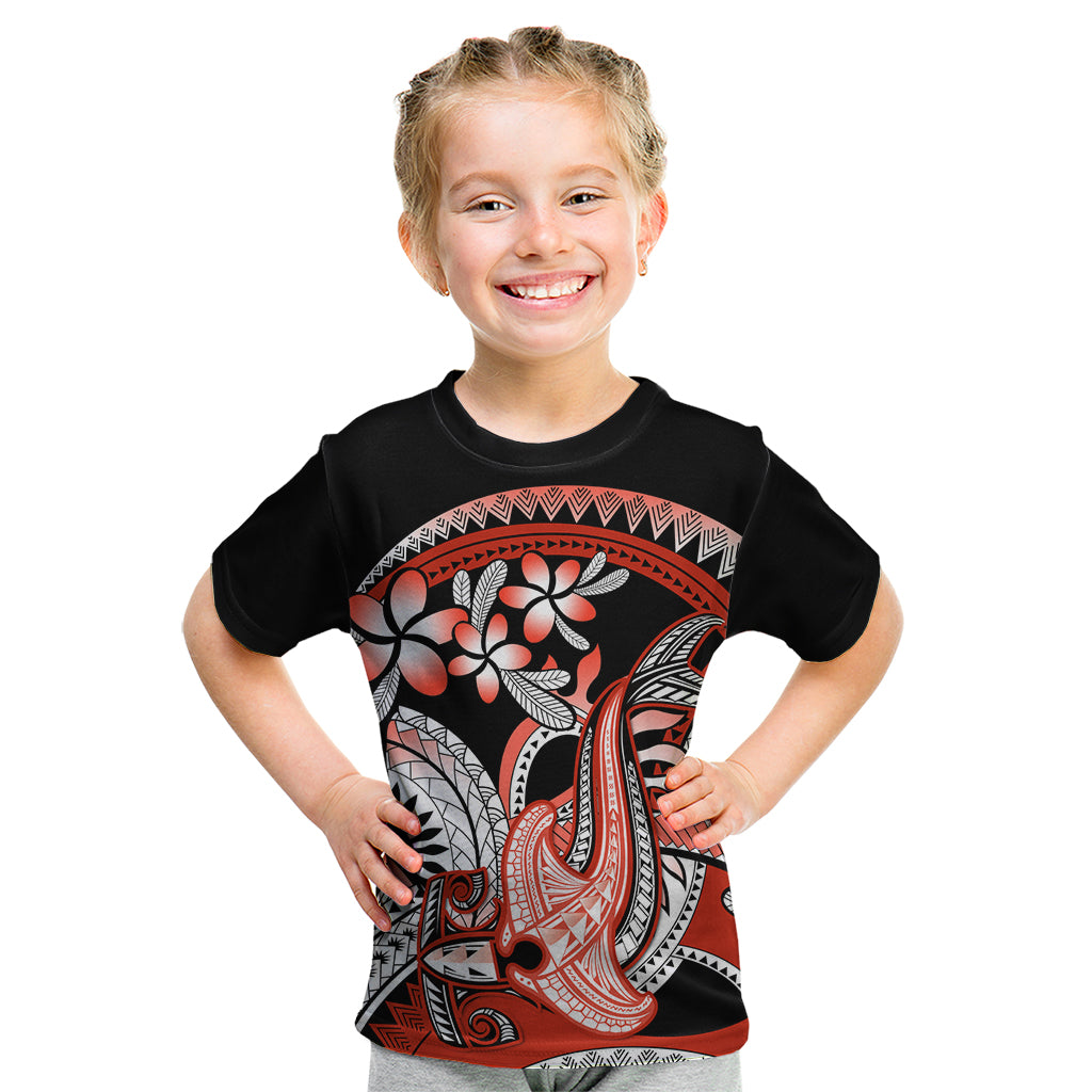 Red Polynesian Kid T Shirt Hammerhead Shark Tattoo Royal Plumeria Gradient Vibes LT14 Red - Polynesian Pride