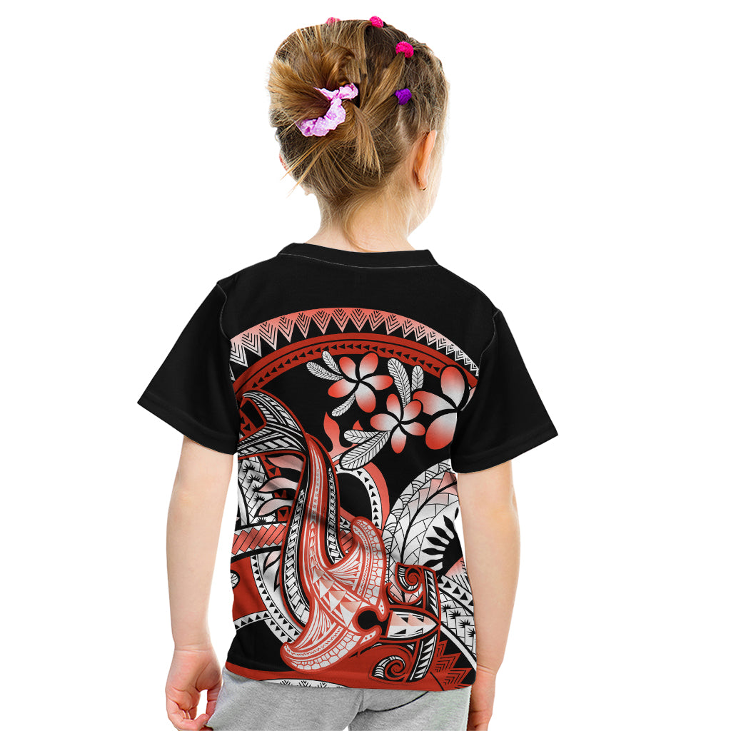 Red Polynesian Kid T Shirt Hammerhead Shark Tattoo Royal Plumeria Gradient Vibes LT14 - Polynesian Pride