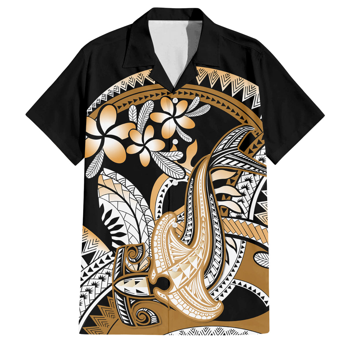 Gold Polynesian Hammerhead Shark Tattoo Family Matching Tank Maxi Dress and Hawaiian Shirt Royal Plumeria Gradient Vibes LT14 Dad's Shirt - Short Sleeve Gold - Polynesian Pride