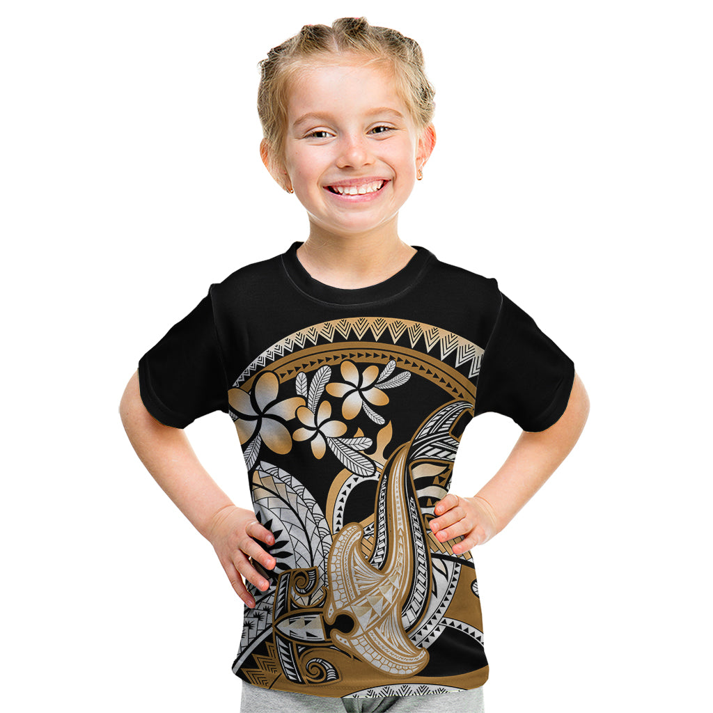 Gold Polynesian Hammerhead Shark Tattoo Kid T Shirt Royal Plumeria Gradient Vibes LT14 Gold - Polynesian Pride
