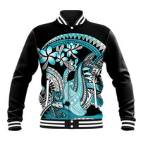 Turquoise Polynesian Hammerhead Shark Tattoo Baseball Jacket Royal Plumeria Gradient Vibes LT14 Unisex Turquoise - Polynesian Pride