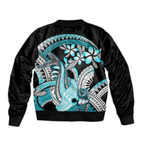 Turquoise Polynesian Hammerhead Shark Tattoo Bomber Jacket Royal Plumeria Gradient Vibes LT14 - Polynesian Pride