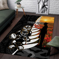 Custom New Zealand Silver Fern Rugby ANZAC Day Area Rug 2024 All Black Tiki Mascot LT14 Black - Polynesian Pride