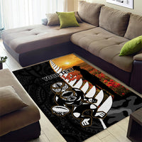 Custom New Zealand Silver Fern Rugby ANZAC Day Area Rug 2024 All Black Tiki Mascot LT14 - Polynesian Pride