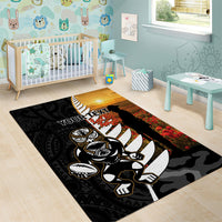 Custom New Zealand Silver Fern Rugby ANZAC Day Area Rug 2024 All Black Tiki Mascot LT14 - Polynesian Pride