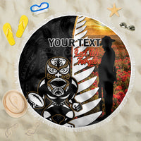 Custom New Zealand Silver Fern Rugby ANZAC Day Beach Blanket 2024 All Black Tiki Mascot LT14 One Size 150cm Black - Polynesian Pride