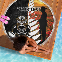 Custom New Zealand Silver Fern Rugby ANZAC Day Beach Blanket 2024 All Black Tiki Mascot LT14 - Polynesian Pride