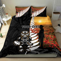 Custom New Zealand Silver Fern Rugby ANZAC Day Bedding Set 2024 All Black Tiki Mascot LT14 - Polynesian Pride