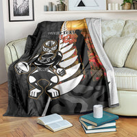 Custom New Zealand Silver Fern Rugby ANZAC Day Blanket 2024 All Black Tiki Mascot LT14 Black - Polynesian Pride