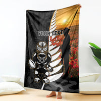 Custom New Zealand Silver Fern Rugby ANZAC Day Blanket 2024 All Black Tiki Mascot LT14 - Polynesian Pride
