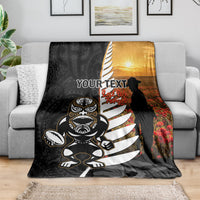 Custom New Zealand Silver Fern Rugby ANZAC Day Blanket 2024 All Black Tiki Mascot LT14 - Polynesian Pride