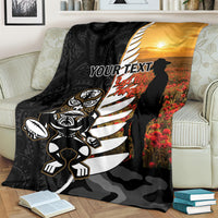 Custom New Zealand Silver Fern Rugby ANZAC Day Blanket 2024 All Black Tiki Mascot LT14 - Polynesian Pride