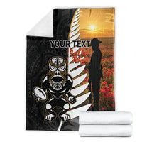 Custom New Zealand Silver Fern Rugby ANZAC Day Blanket 2024 All Black Tiki Mascot LT14 - Polynesian Pride