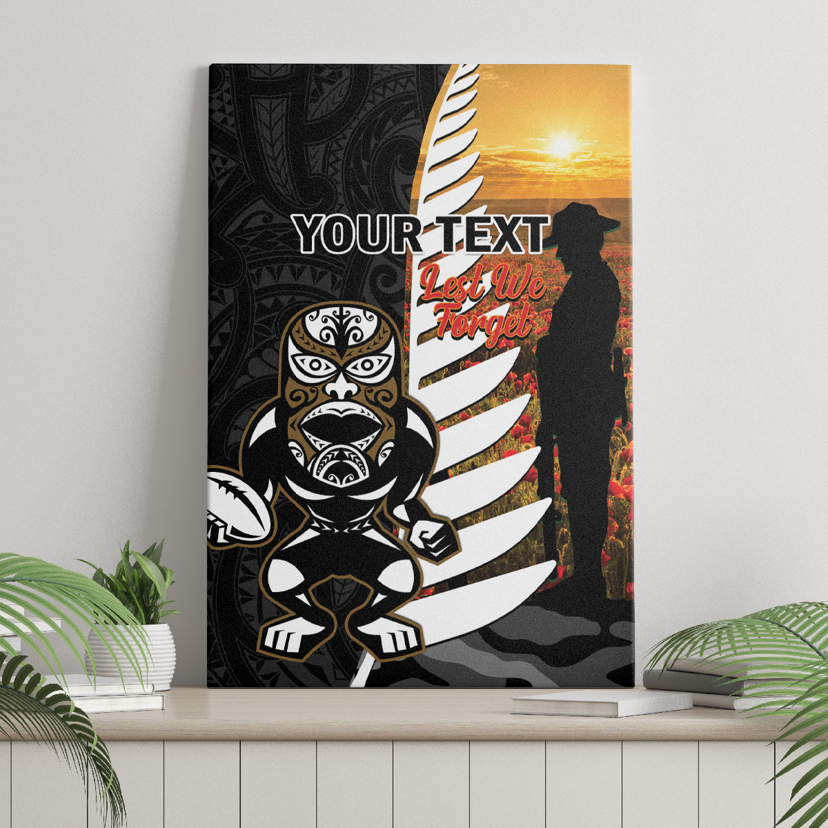 Custom New Zealand Silver Fern Rugby ANZAC Day Canvas Wall Art 2024 All Black Tiki Mascot LT14 - Polynesian Pride