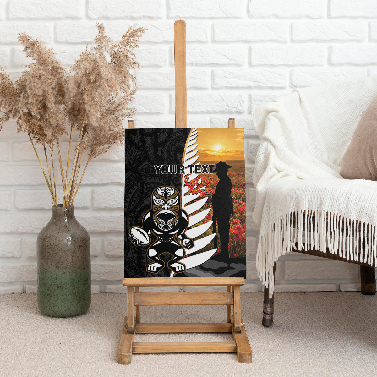 Custom New Zealand Silver Fern Rugby ANZAC Day Canvas Wall Art 2024 All Black Tiki Mascot LT14 - Polynesian Pride