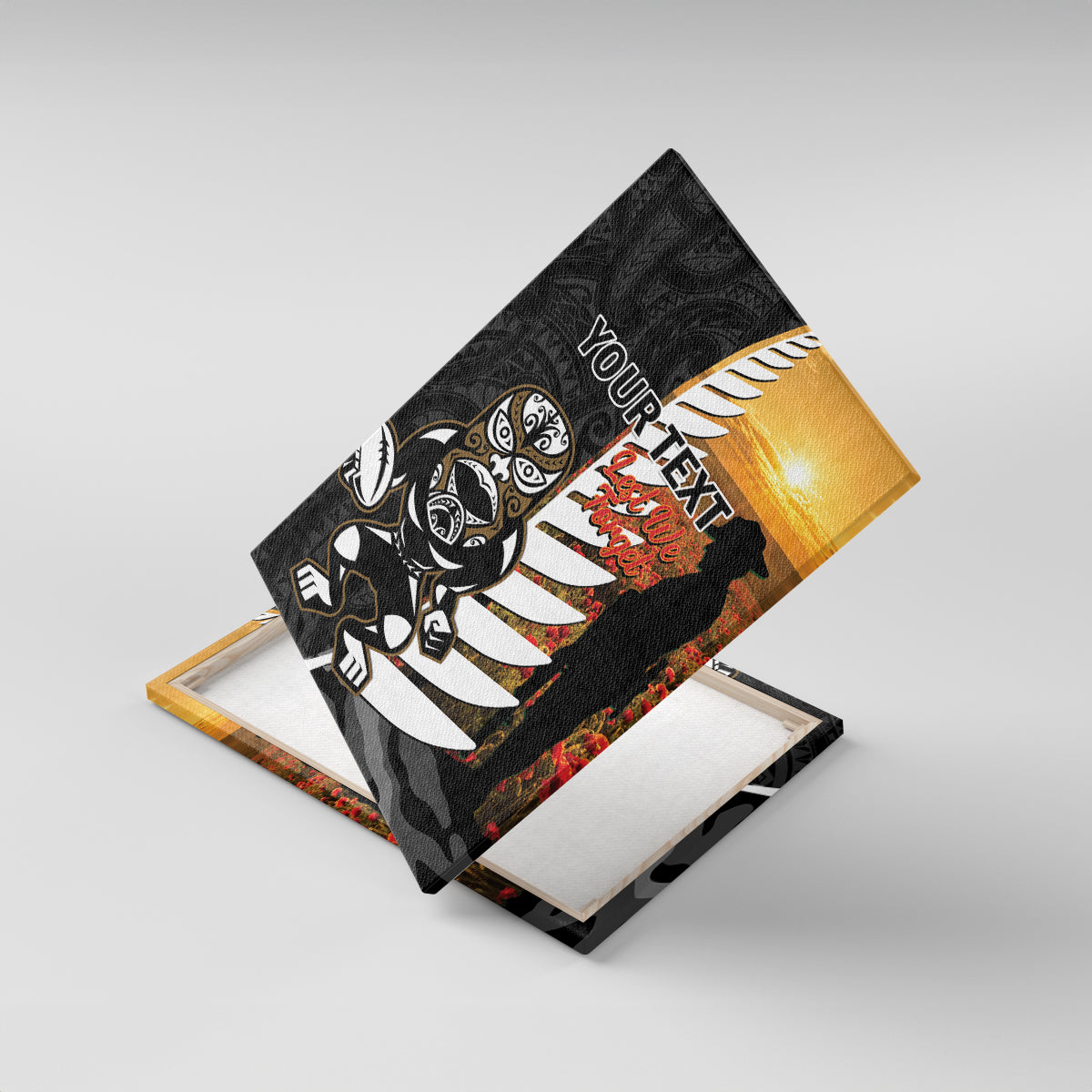 Custom New Zealand Silver Fern Rugby ANZAC Day Canvas Wall Art 2024 All Black Tiki Mascot LT14 With Frame Black - Polynesian Pride