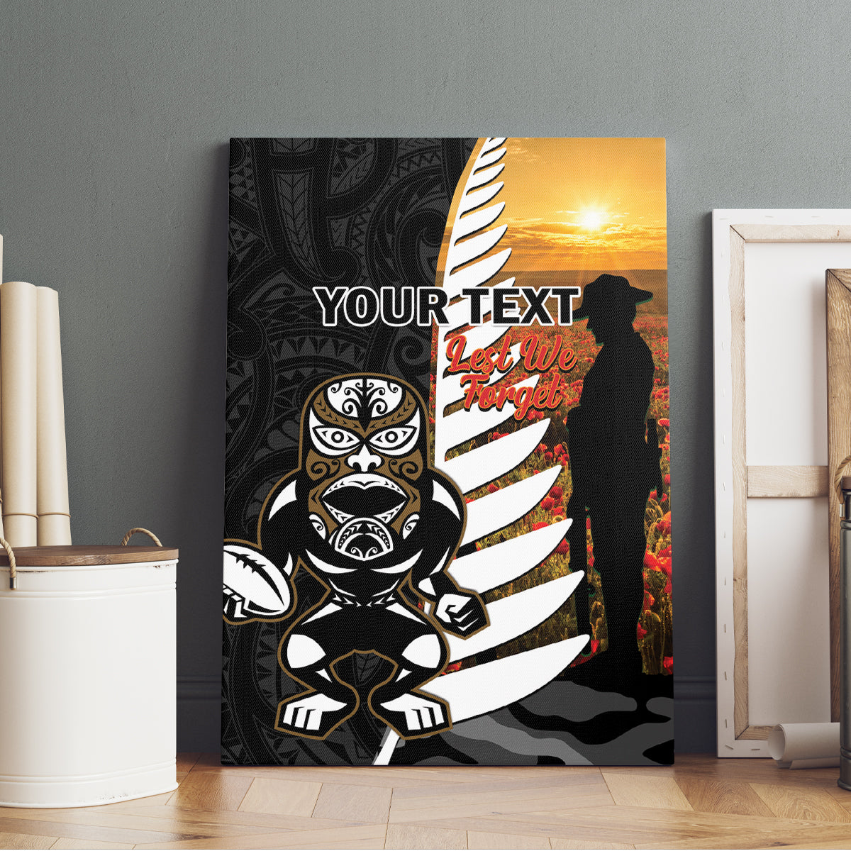 Custom New Zealand Silver Fern Rugby ANZAC Day Canvas Wall Art 2024 All Black Tiki Mascot LT14 - Polynesian Pride