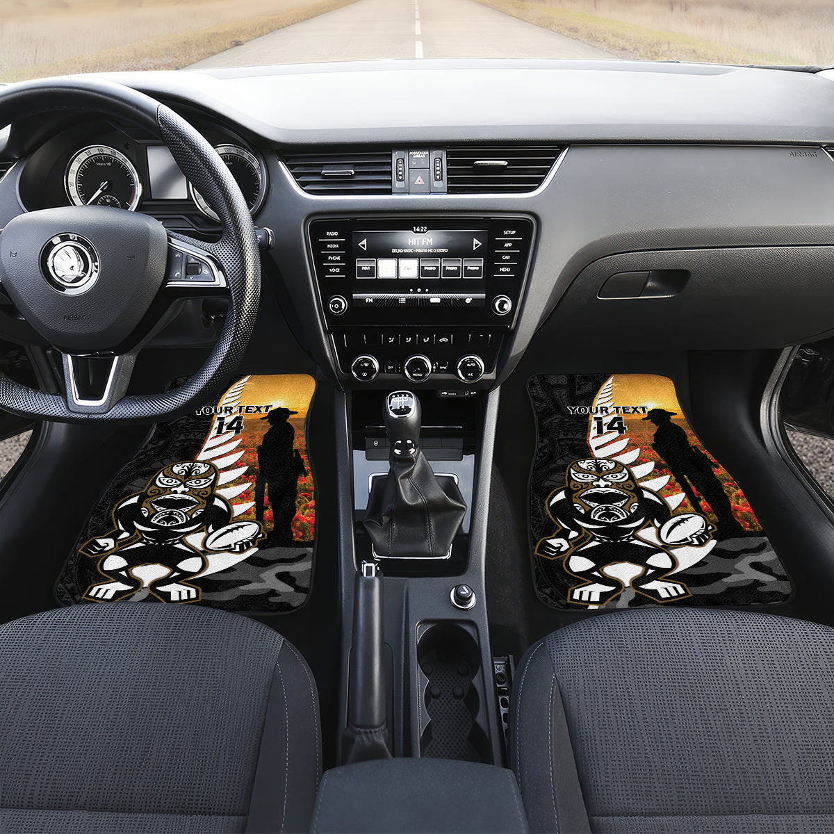 Custom New Zealand Silver Fern Rugby ANZAC Day Car Mats 2024 All Black Tiki Mascot LT14 Set 2pcs - Front Black - Polynesian Pride