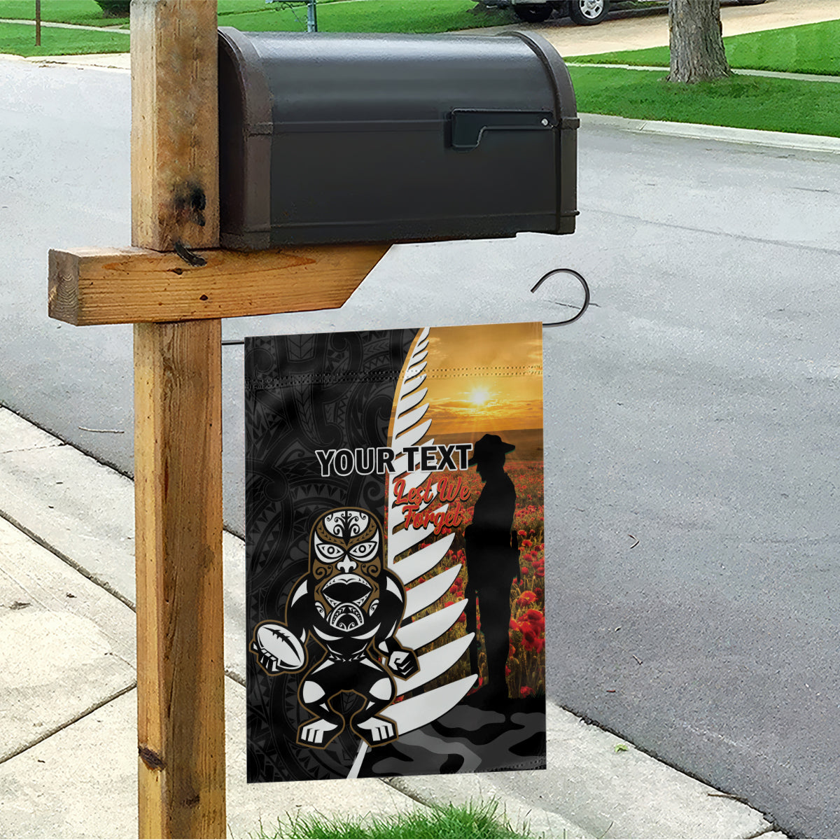 Custom New Zealand Silver Fern Rugby ANZAC Day Garden Flag 2024 All Black Tiki Mascot LT14 - Polynesian Pride
