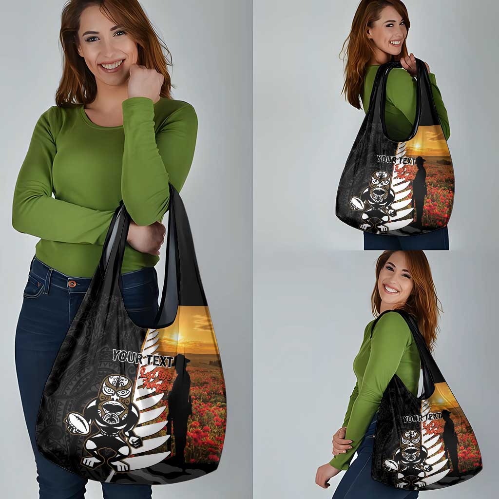 Custom New Zealand Silver Fern Rugby ANZAC Day Grocery Bag 2024 All Black Tiki Mascot LT14 - Polynesian Pride