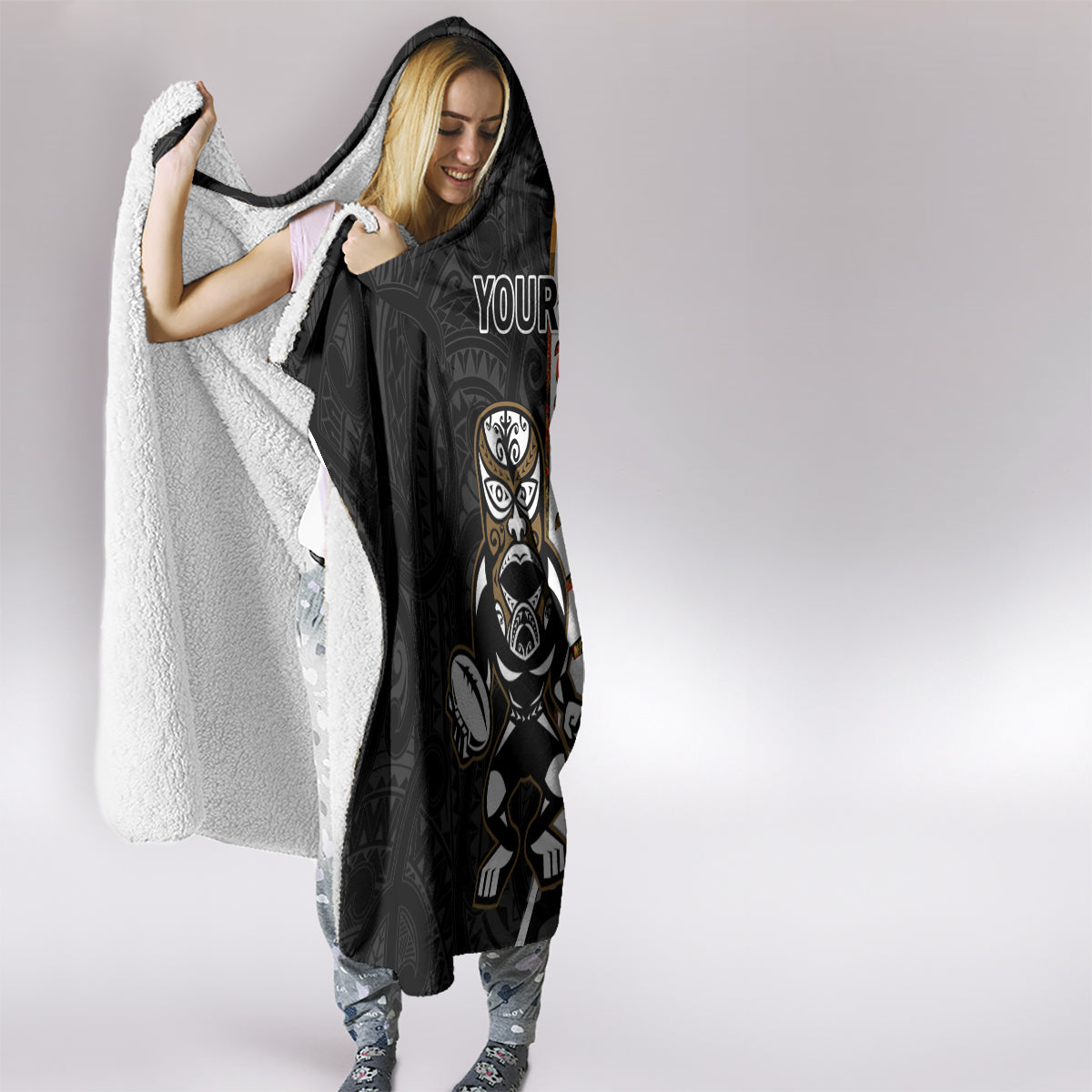 Custom New Zealand Silver Fern Rugby ANZAC Day Hooded Blanket 2024 All Black Tiki Mascot LT14 - Polynesian Pride