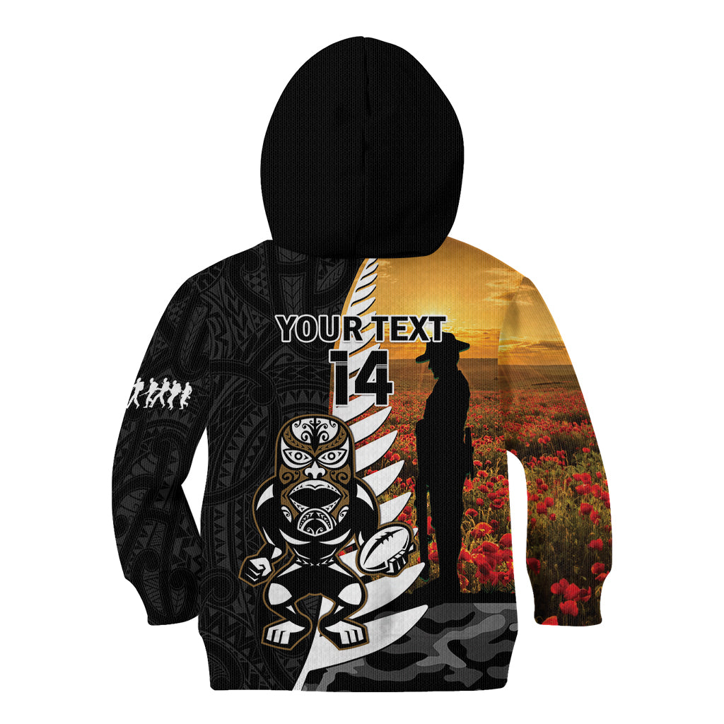 Custom New Zealand Silver Fern Rugby ANZAC Day Kid Hoodie 2024 All Black Tiki Mascot LT14 - Polynesian Pride