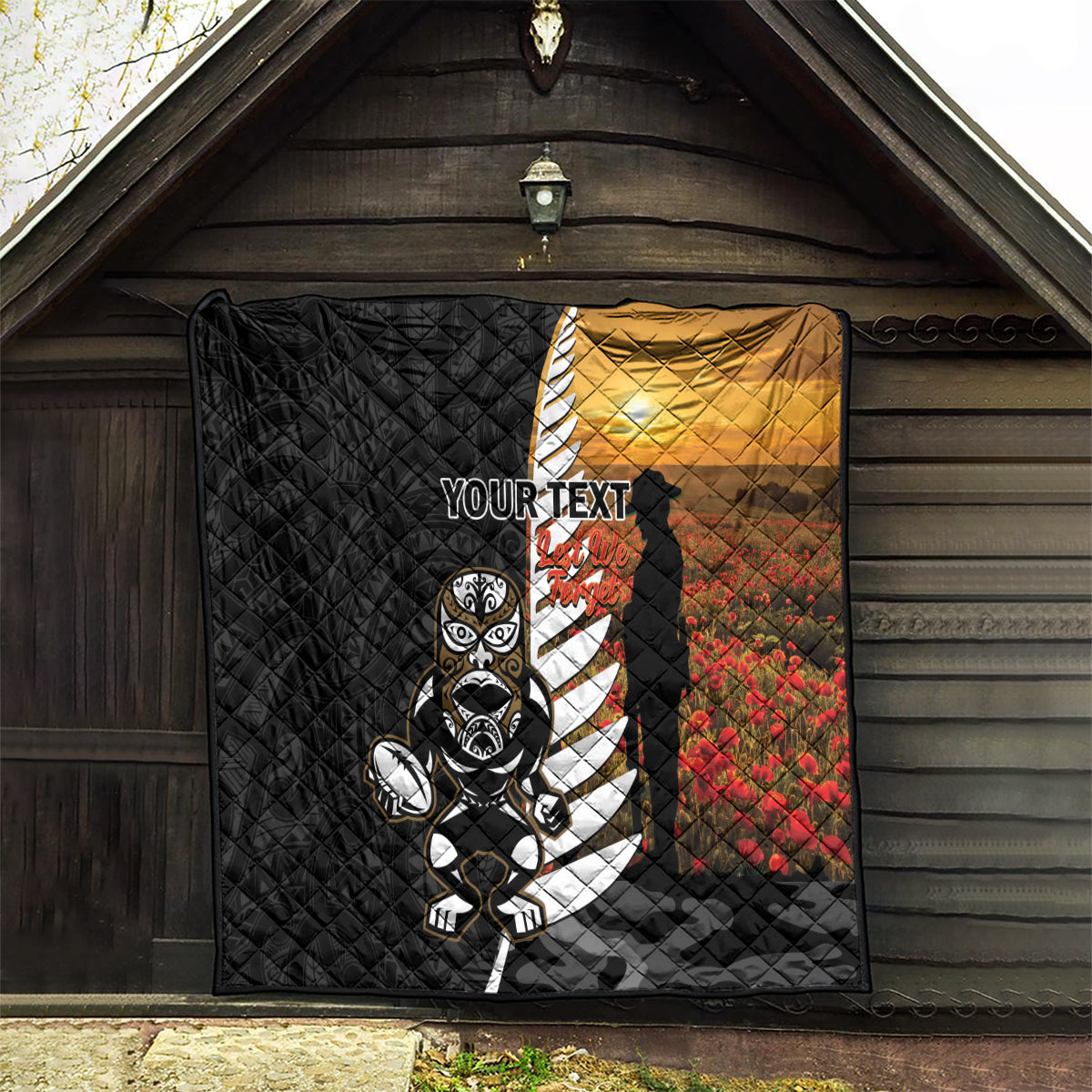 Custom New Zealand Silver Fern Rugby ANZAC Day Quilt 2024 All Black Tiki Mascot LT14 - Polynesian Pride