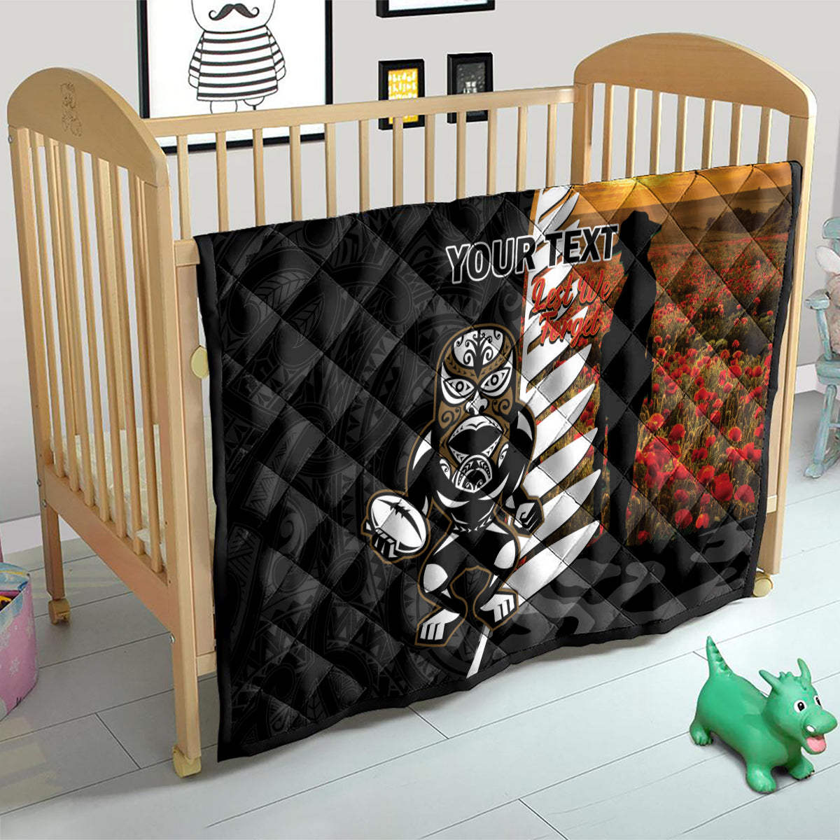 Custom New Zealand Silver Fern Rugby ANZAC Day Quilt 2024 All Black Tiki Mascot LT14 - Polynesian Pride