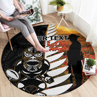 Custom New Zealand Silver Fern Rugby ANZAC Day Round Carpet 2024 All Black Tiki Mascot LT14 - Polynesian Pride