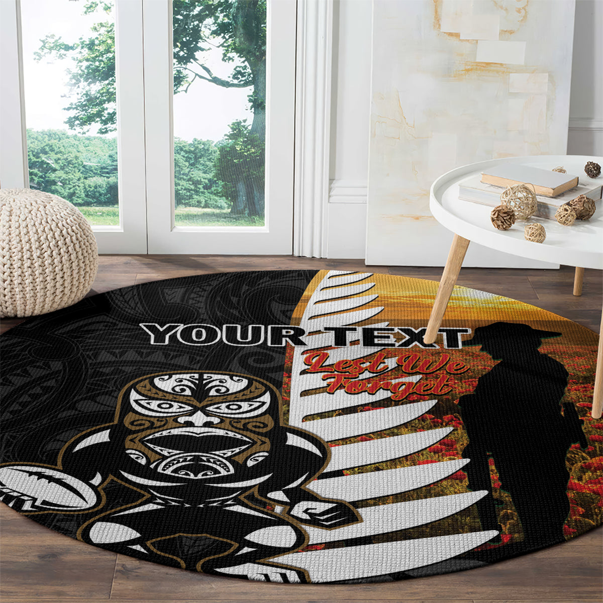 Custom New Zealand Silver Fern Rugby ANZAC Day Round Carpet 2024 All Black Tiki Mascot LT14 - Polynesian Pride