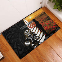 Custom New Zealand Silver Fern Rugby ANZAC Day Rubber Doormat 2024 All Black Tiki Mascot LT14 Black - Polynesian Pride