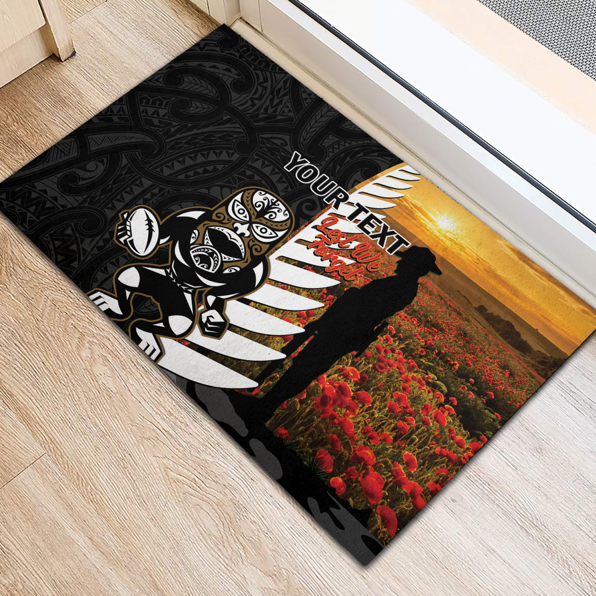 Custom New Zealand Silver Fern Rugby ANZAC Day Rubber Doormat 2024 All Black Tiki Mascot LT14 - Polynesian Pride