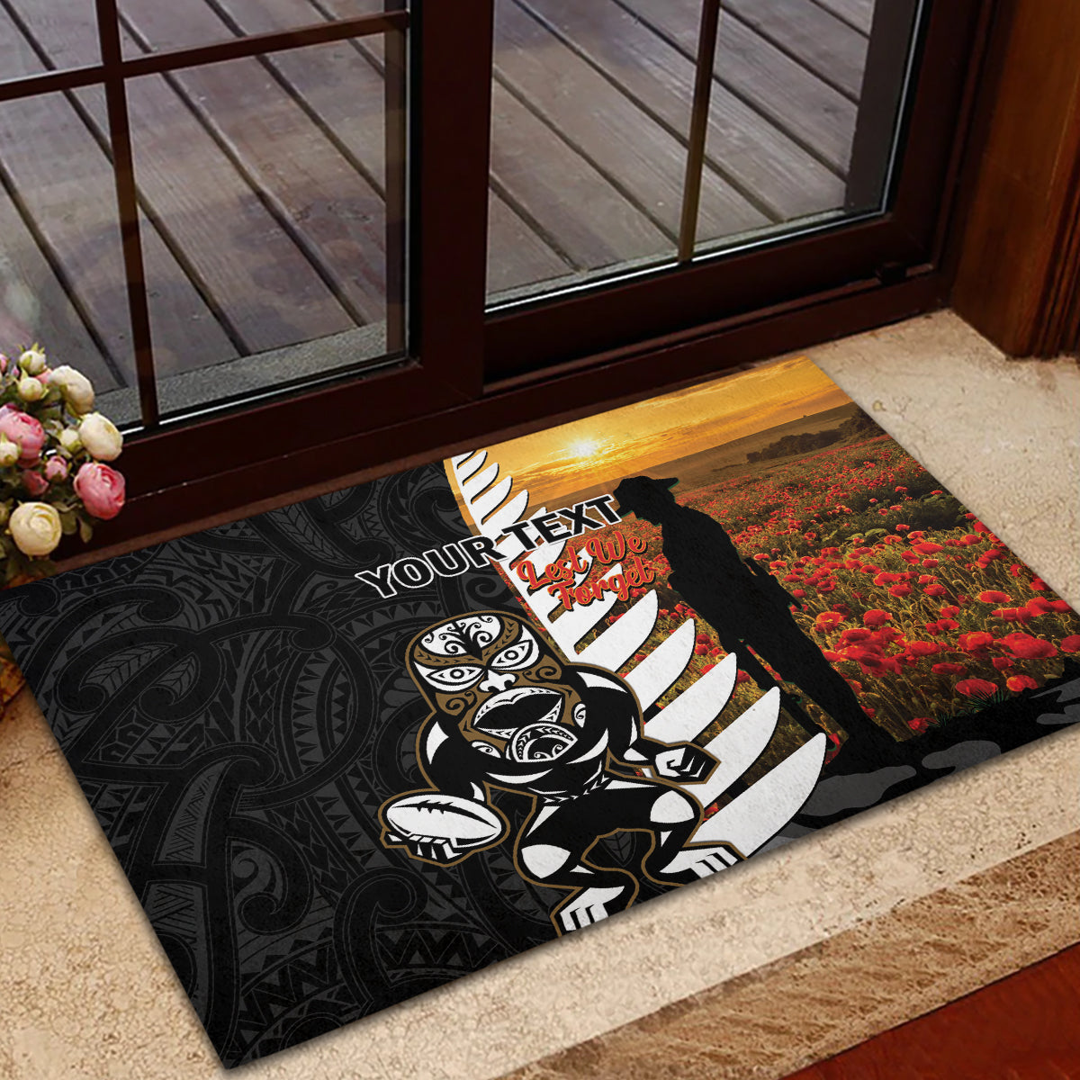 Custom New Zealand Silver Fern Rugby ANZAC Day Rubber Doormat 2024 All Black Tiki Mascot LT14 - Polynesian Pride