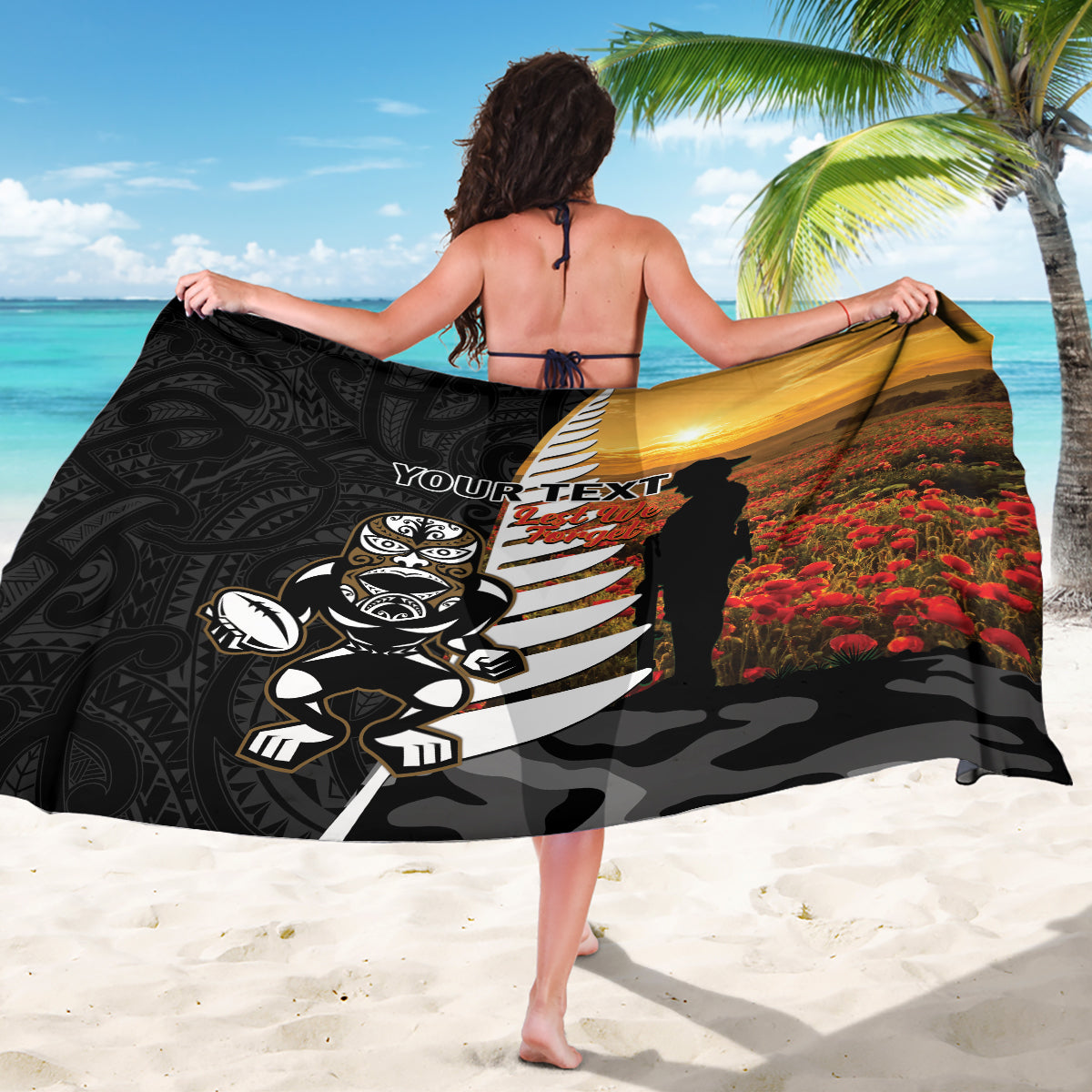 Custom New Zealand Silver Fern Rugby ANZAC Day Sarong 2024 All Black Tiki Mascot LT14 - Polynesian Pride