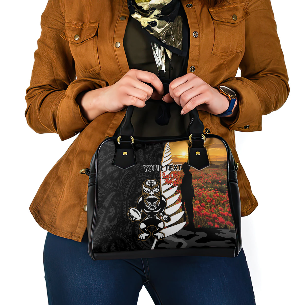 Custom New Zealand Silver Fern Rugby ANZAC Day Shoulder Handbag 2024 All Black Tiki Mascot LT14 - Polynesian Pride