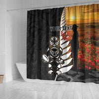 Custom New Zealand Silver Fern Rugby ANZAC Day Shower Curtain 2024 All Black Tiki Mascot LT14 - Polynesian Pride