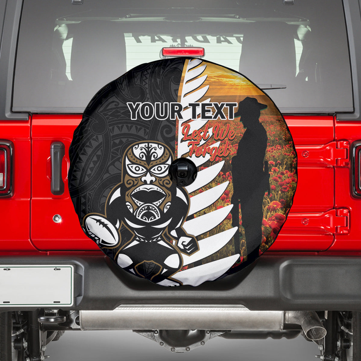 Custom New Zealand Silver Fern Rugby ANZAC Day Spare Tire Cover 2024 All Black Tiki Mascot LT14 - Polynesian Pride