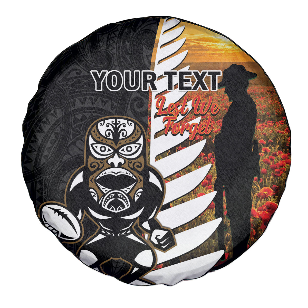 Custom New Zealand Silver Fern Rugby ANZAC Day Spare Tire Cover 2024 All Black Tiki Mascot LT14 - Polynesian Pride