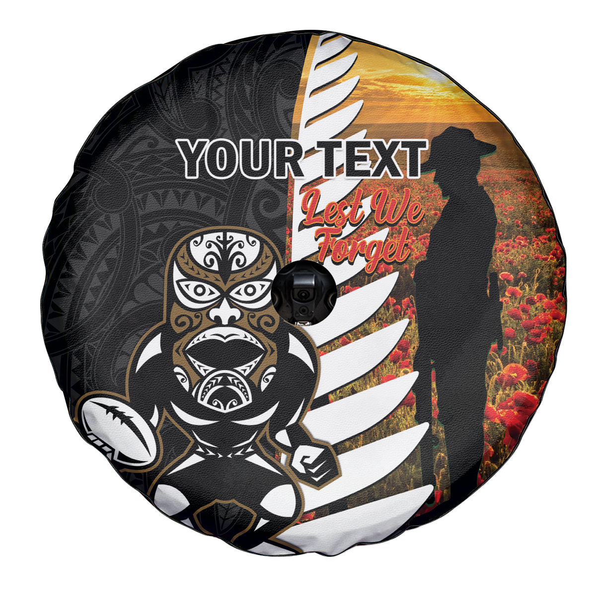 Custom New Zealand Silver Fern Rugby ANZAC Day Spare Tire Cover 2024 All Black Tiki Mascot LT14 - Polynesian Pride