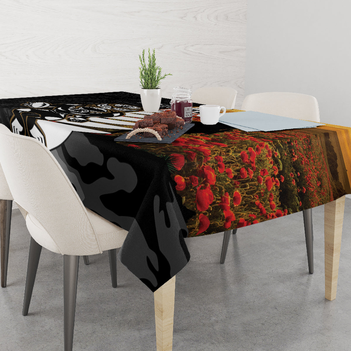 Custom New Zealand Silver Fern Rugby ANZAC Day Tablecloth 2024 All Black Tiki Mascot LT14 - Polynesian Pride