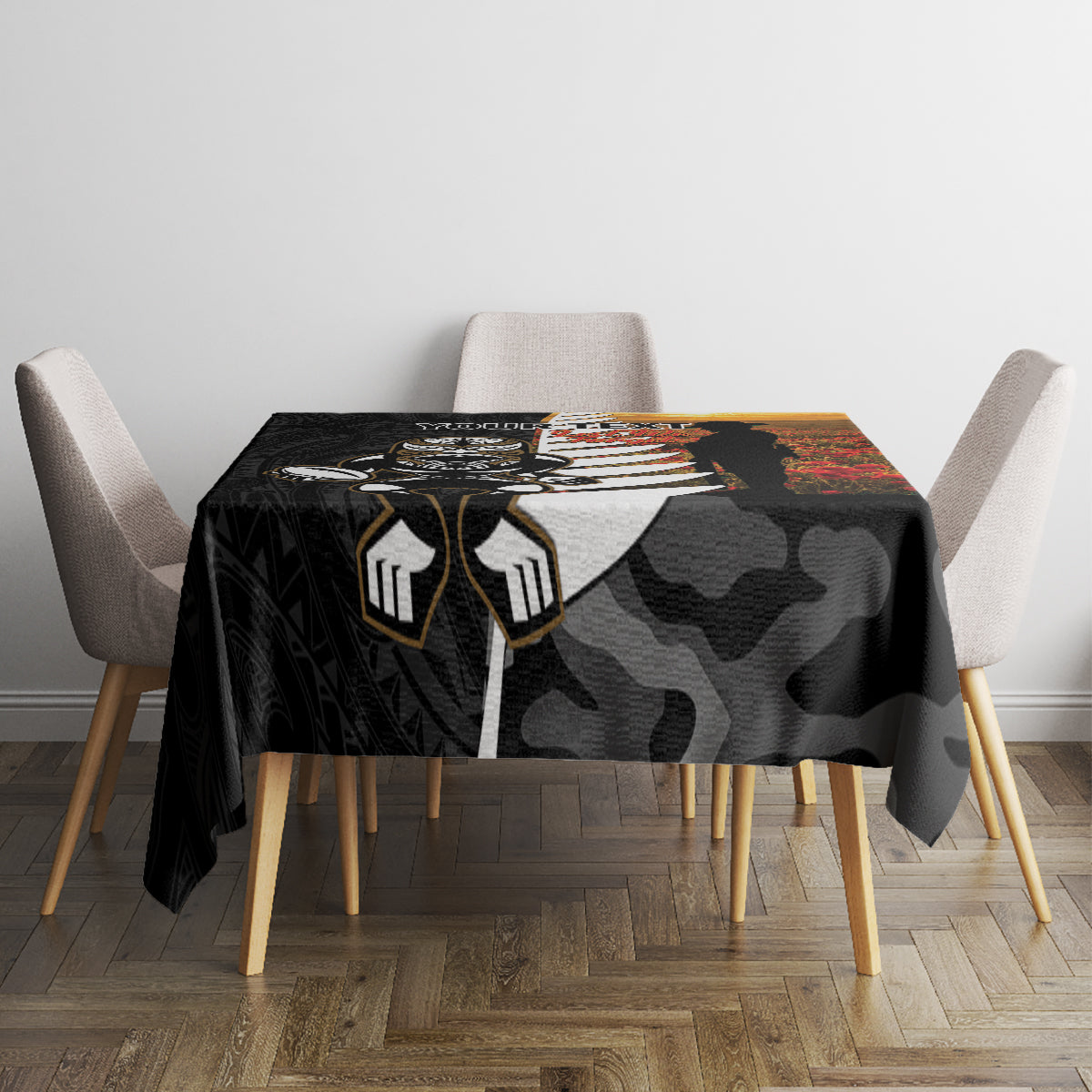 Custom New Zealand Silver Fern Rugby ANZAC Day Tablecloth 2024 All Black Tiki Mascot LT14 - Polynesian Pride