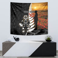 Custom New Zealand Silver Fern Rugby ANZAC Day Tapestry 2024 All Black Tiki Mascot LT14 - Polynesian Pride