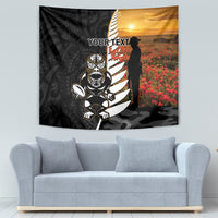 Custom New Zealand Silver Fern Rugby ANZAC Day Tapestry 2024 All Black Tiki Mascot LT14 - Polynesian Pride