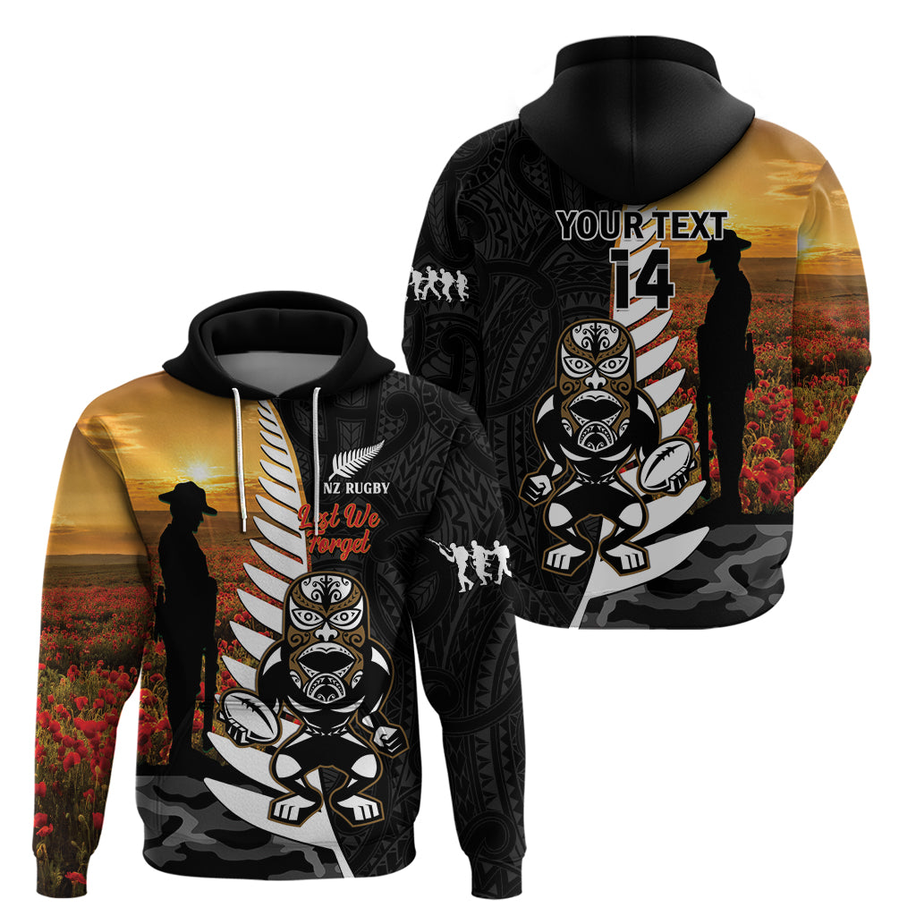 Custom New Zealand Silver Fern Rugby ANZAC Day Zip Hoodie 2024 All Black Tiki Mascot LT14 - Polynesian Pride