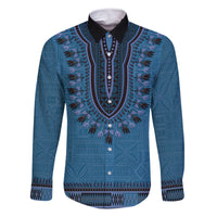 Blue African Dashiki With Fijian Tapa Pattern Family Matching Long Sleeve Bodycon Dress and Hawaiian Shirt LT14 Dad's Shirt - Long Sleeve Blue - Polynesian Pride