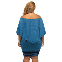 Blue African Dashiki With Fijian Tapa Pattern Family Matching Off Shoulder Short Dress and Hawaiian Shirt LT14 - Polynesian Pride